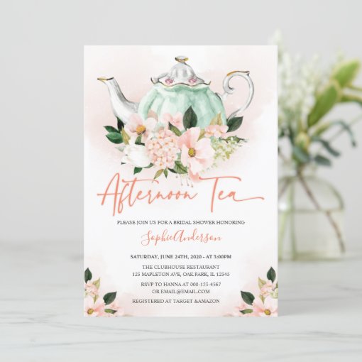 Soft Pink Floral Afternoon Tea Party Bridal Shower Invitation | Zazzle