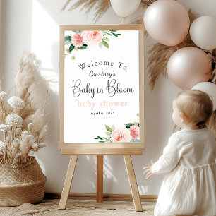 Soft Pink Floral Baby in Bloom Baby Shower Welcome Poster