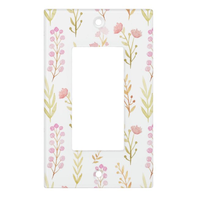 Soft Pink Floral Baby Nursery Light Switch Cover (Front)