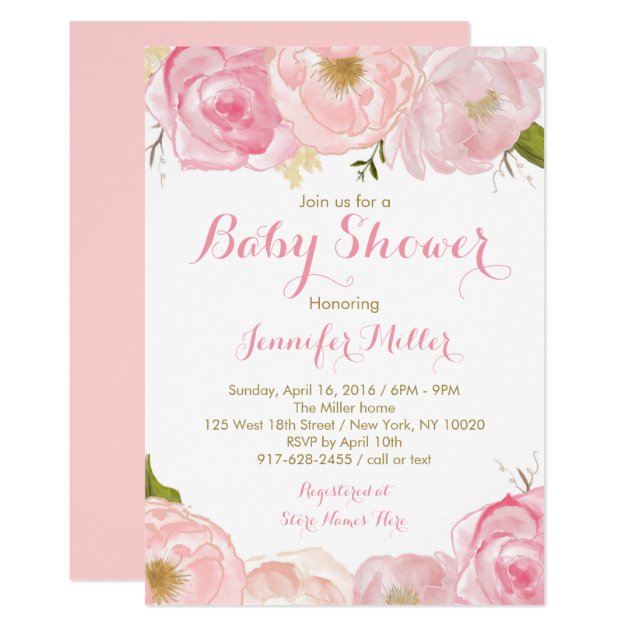 Soft Pink Floral Baby Shower Invitations