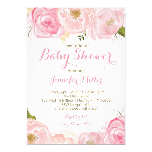 Soft Pink Floral Baby Shower Invitations
