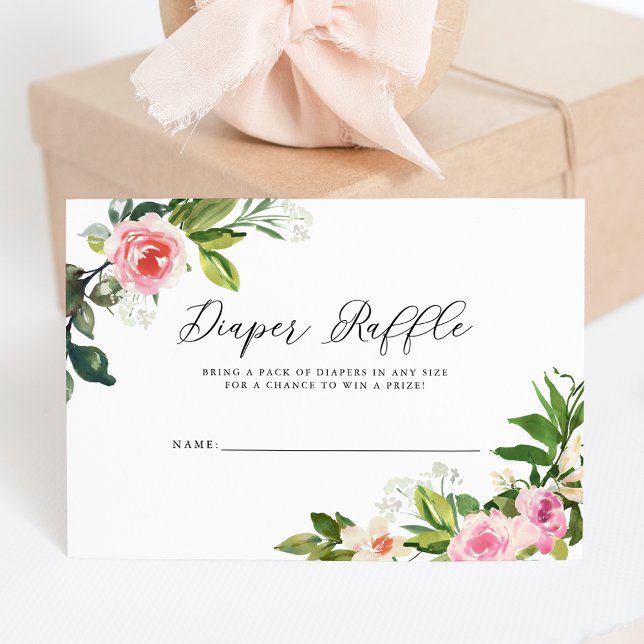 Soft Pink Floral Baby Shower Diaper Raffle Invitation (Creator Uploaded)