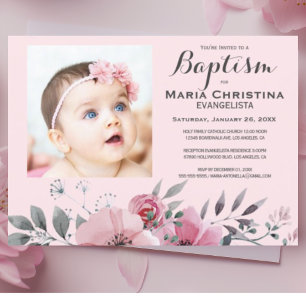Soft Pink Floral BAPTISM Elegant  Invitation