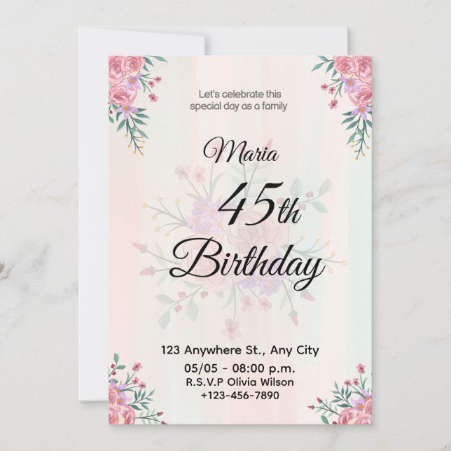 Soft Pink Floral Birthday Celebration Card (Front)
