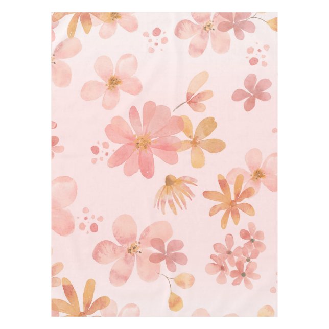 Soft Pink Floral Blossom Dining Tablecloth (Front)