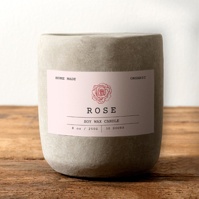 Soft Pink Floral Boho Rose  Kraft Candle Labels (Soft Pink Floral Boho Rose Kraft Candle Labels, Candle Stickers)