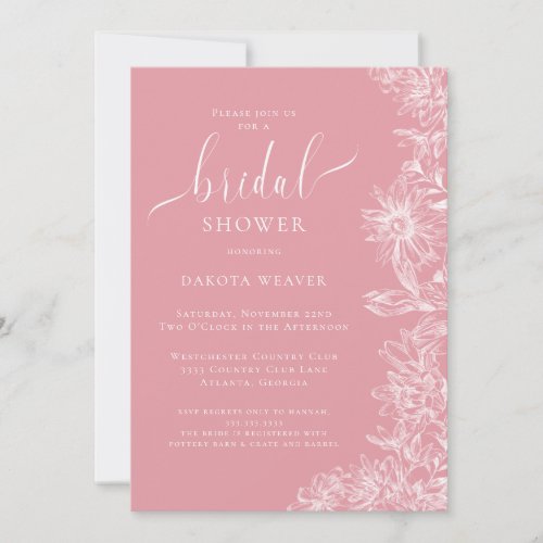 Soft Pink Floral Bridal Shower  Invitation