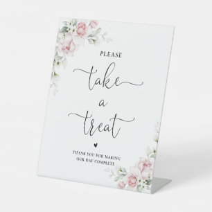 Soft Pink Floral Bridal Shower Take A Treat Sign