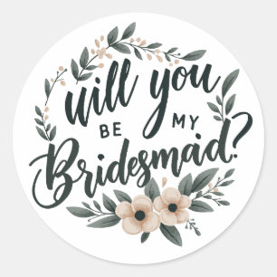 Soft Pink Floral Bridesmaid Proposal Decal Classic Round Sticker