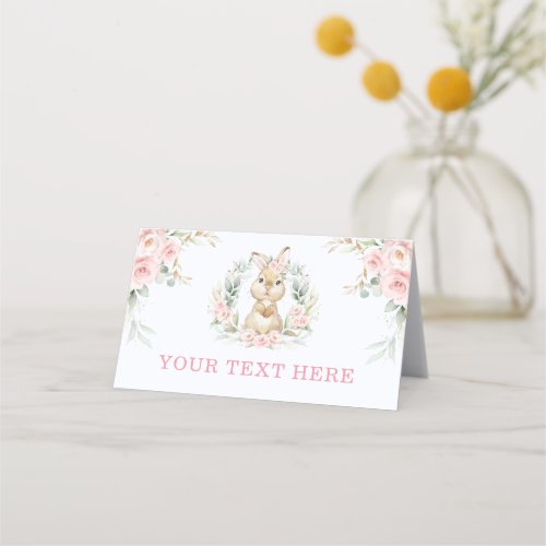 Soft Pink Floral Bunny Rabbit Baby Girl Food Tents Place Card