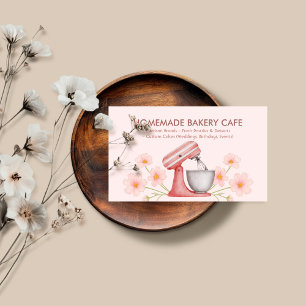 Soft Pink Floral Cake Bakery Business Card