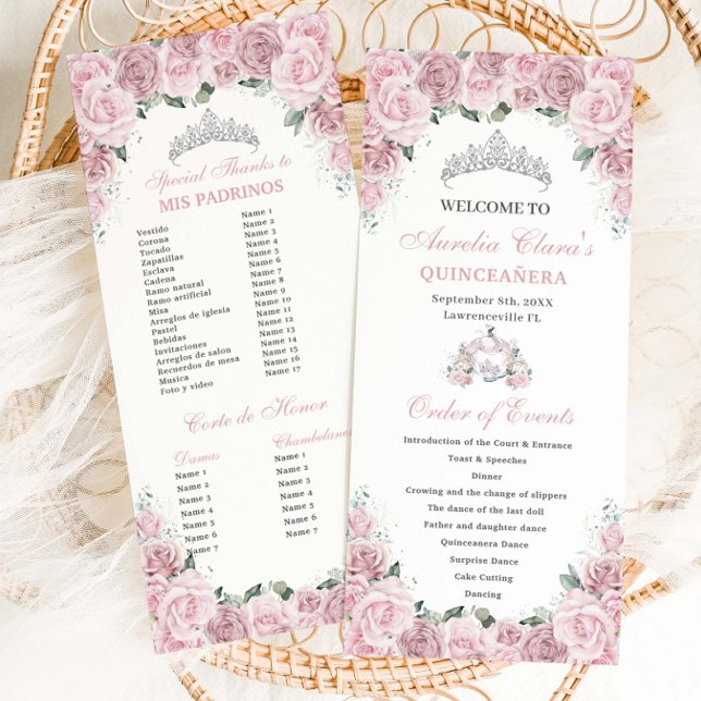Soft Pink Floral Carriage Quinceañera Order Events Program (Creator Uploaded)