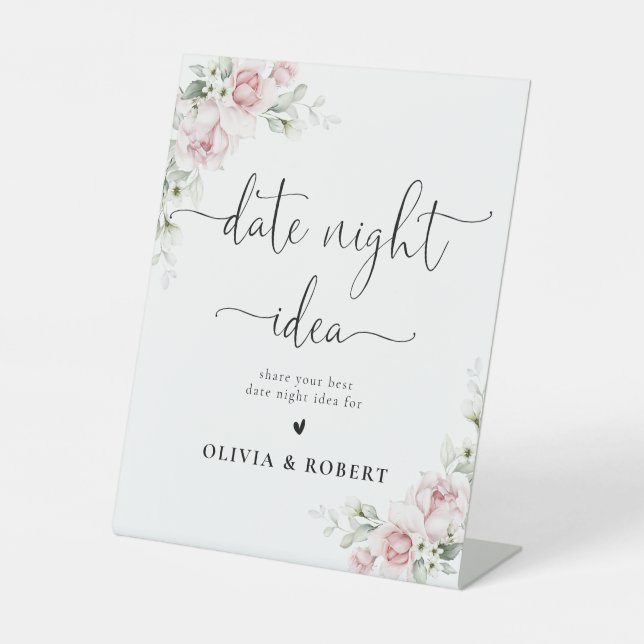Soft Pink Floral Date Night Idea Sign (Front)