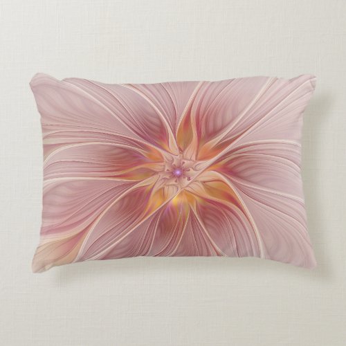 Soft Pink Floral Dream Abstract Fractal Art Flower Accent Pillow