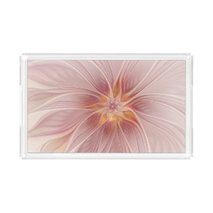 Soft Pink Floral Dream Abstract Fractal Art Flower Acrylic Tray