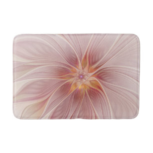 Soft Pink Floral Dream Abstract Fractal Art Flower Bath Mat
