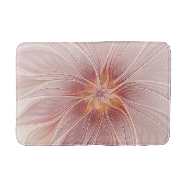 Soft Pink Floral Dream Abstract Fractal Art Flower Bath Mat (Front)