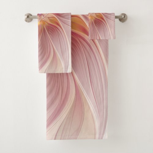 Soft Pink Floral Dream Abstract Fractal Art Flower Bath Towel Set