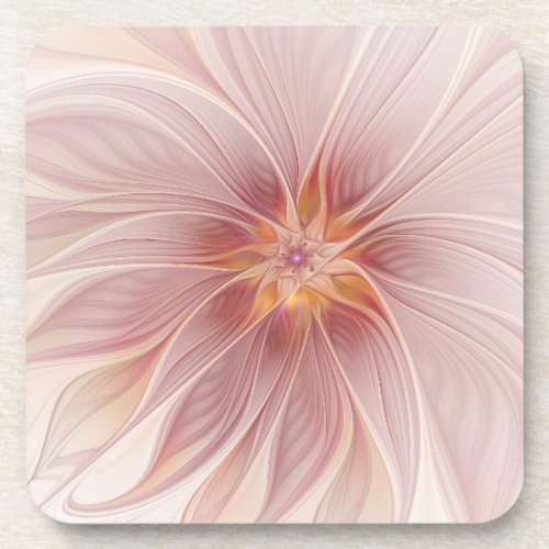 Soft Pink Floral Dream Abstract Fractal Art Flower Beverage Coaster