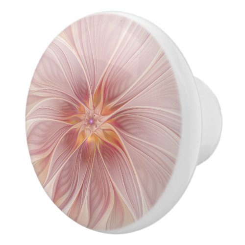 Soft Pink Floral Dream Abstract Fractal Art Flower Ceramic Knob