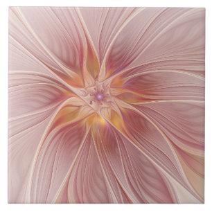 Soft Pink Floral Dream Abstract Fractal Art Flower Ceramic Tile