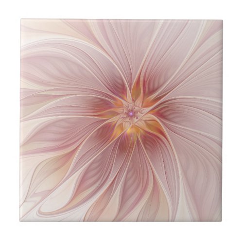 Soft Pink Floral Dream Abstract Fractal Art Flower Ceramic Tile