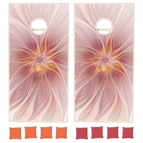 Soft Pink Floral Dream Abstract Fractal Art Flower Cornhole Set