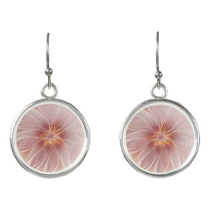 Soft Pink Floral Dream Abstract Fractal Art Flower Earrings