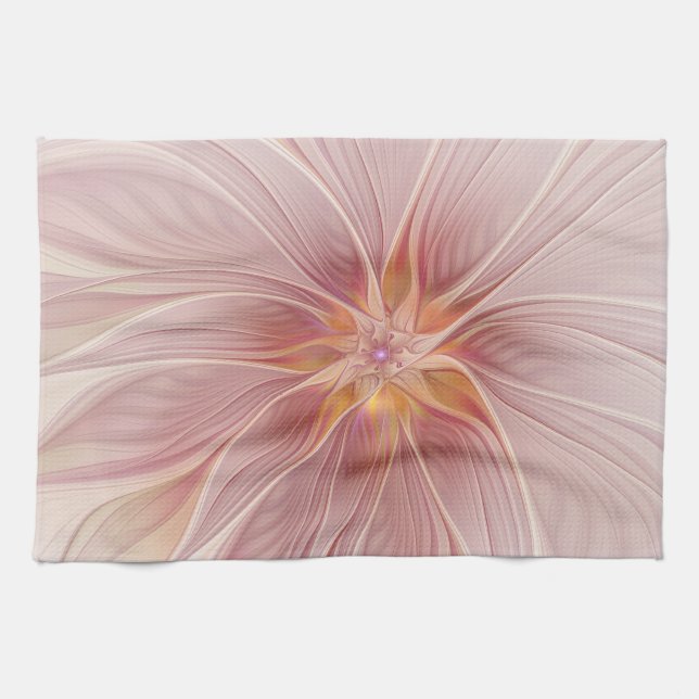 Soft Pink Floral Dream Abstract Fractal Art Flower Kitchen Towel (Horizontal)