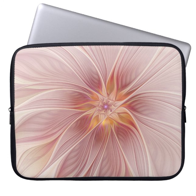 Soft Pink Floral Dream Abstract Fractal Art Flower Laptop Sleeve (Front)