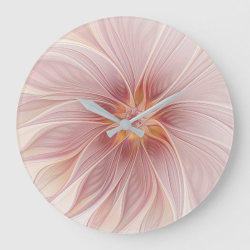 Soft Pink Floral Dream Abstract Fractal Art Flower Large Clock