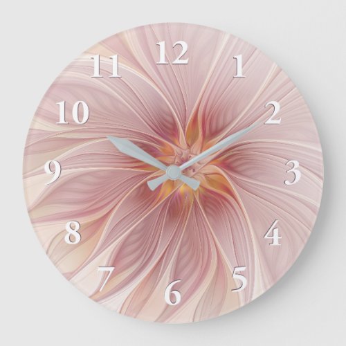 Soft Pink Floral Dream Abstract Fractal Art Flower Large Clock