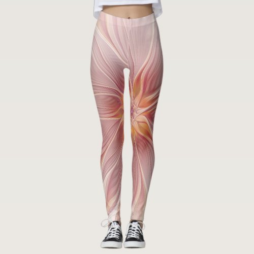 Soft Pink Floral Dream Abstract Fractal Art Flower Leggings