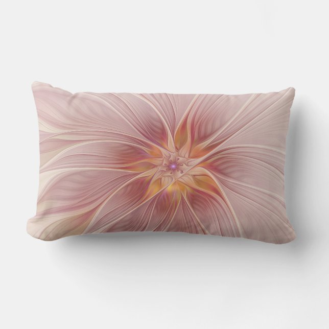 Soft Pink Floral Dream Abstract Fractal Art Flower Lumbar Pillow (Front)