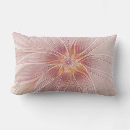 Soft Pink Floral Dream Abstract Fractal Art Flower Lumbar Pillow