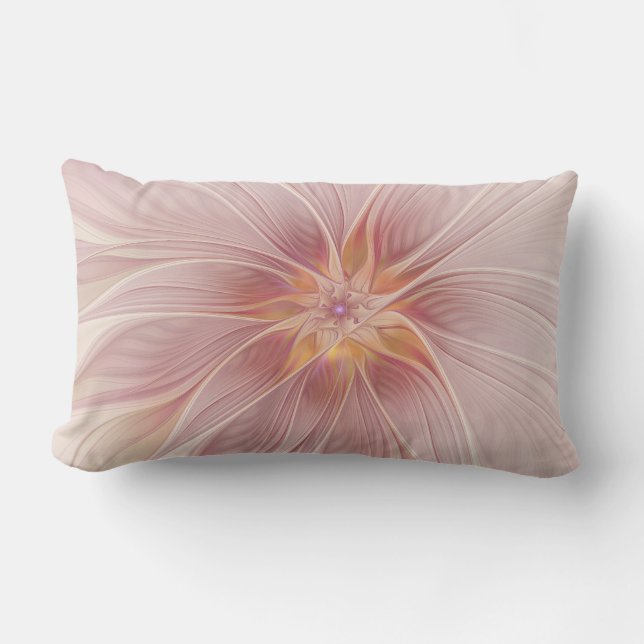 Soft Pink Floral Dream Abstract Fractal Art Flower Lumbar Pillow (Front)