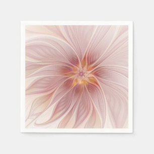 Soft Pink Floral Dream Abstract Fractal Art Flower Napkins