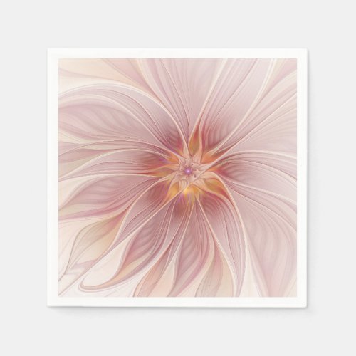 Soft Pink Floral Dream Abstract Fractal Art Flower Napkins