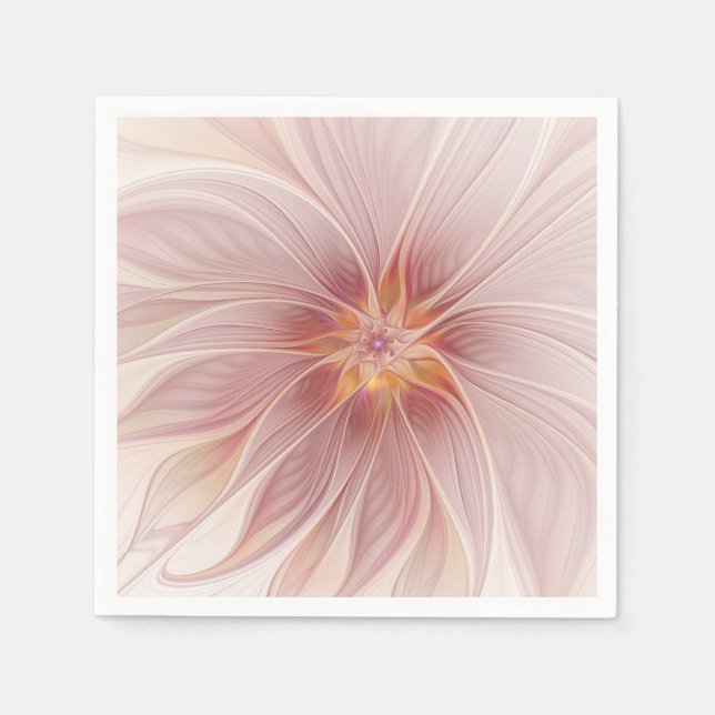 Soft Pink Floral Dream Abstract Fractal Art Flower Napkins (Front)