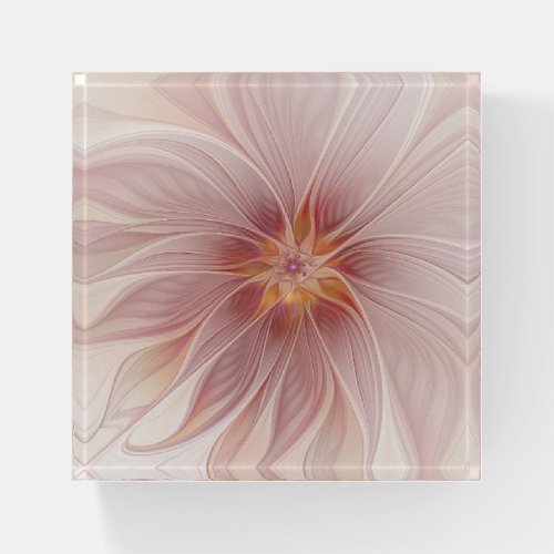 Soft Pink Floral Dream Abstract Fractal Art Flower Paperweight