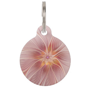 Soft Pink Floral Dream Abstract Fractal Art Flower Pet ID Tag