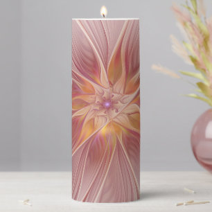 Soft Pink Floral Dream Abstract Fractal Art Flower Pillar Candle