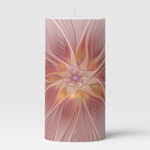 Soft Pink Floral Dream Abstract Fractal Art Flower Pillar Candle