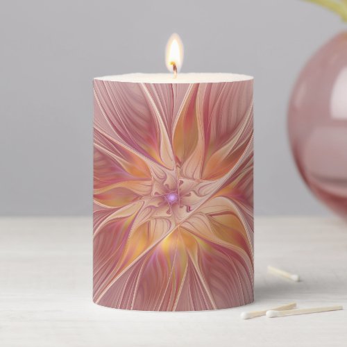 Soft Pink Floral Dream Abstract Fractal Art Flower Pillar Candle