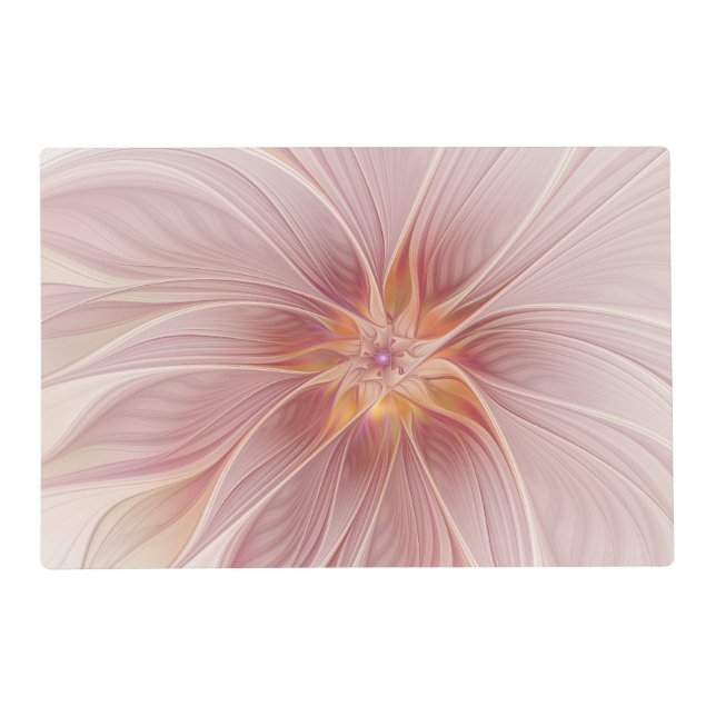 Soft Pink Floral Dream Abstract Fractal Art Flower Placemat (Front)