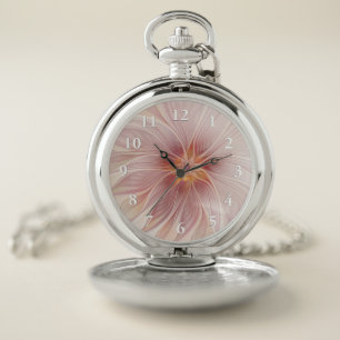 Soft Pink Floral Dream Abstract Fractal Art Flower Pocket Watch