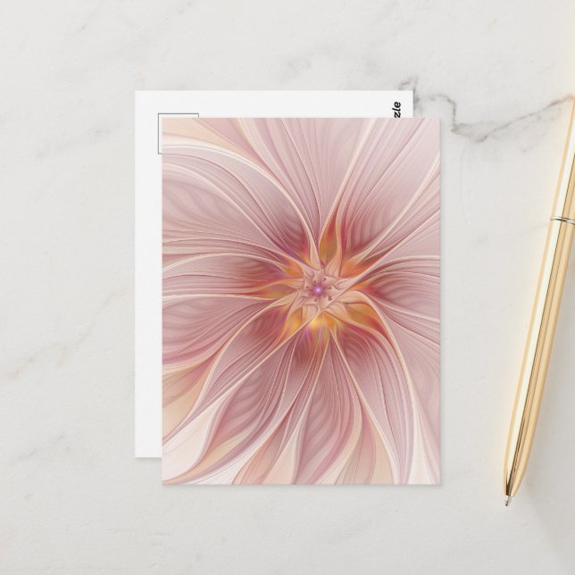 Soft Pink Floral Dream Abstract Fractal Art Flower Postcard (Front/Back In Situ)