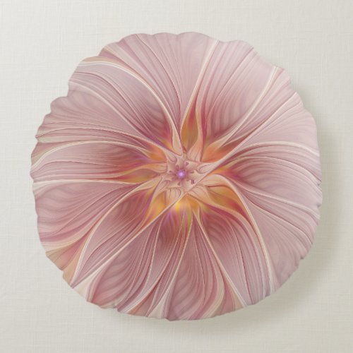 Soft Pink Floral Dream Abstract Fractal Art Flower Round Pillow