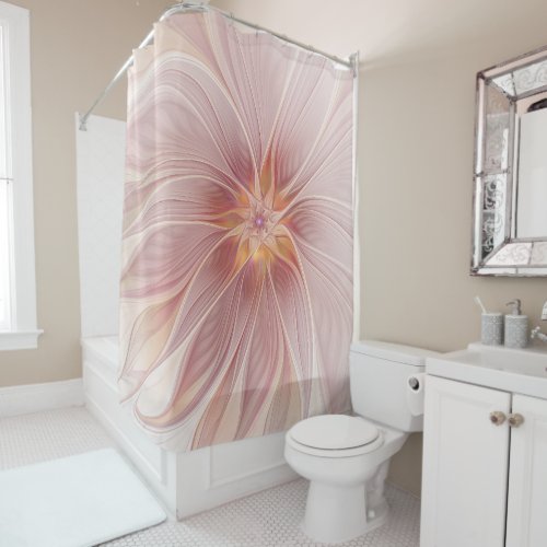 Soft Pink Floral Dream Abstract Fractal Art Flower Shower Curtain