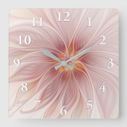 Soft Pink Floral Dream Abstract Fractal Art Flower Square Wall Clock